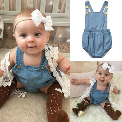 

AU Summer Infant Baby Girl Denim Romper Jumpsuit Bodysuit Outfit Sunsuit Clothes