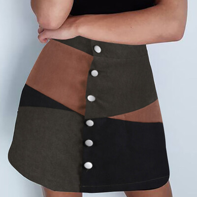 

Roseonmyhand Fashion Women Casual Botton A-Line Skirt Patchwork Color Block Short Mini Skirt
