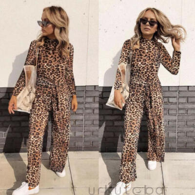 

Womens Long Sleeve Casaul Leopard Jumpsuit Pants Ladies Club Party Playsuit New