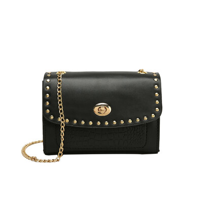 

Women Chain Shoulder Bag Fashion Lock Small Square Bags PU Leather Contrast Color Crossbody Messenger Bag T2G