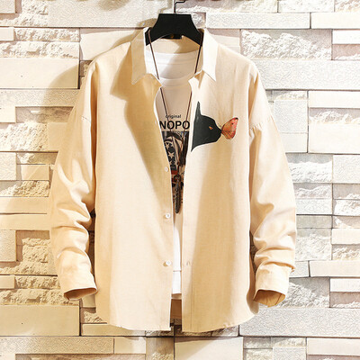 

Tailored Mens Casual Fashion Printing Patchwork Lapel Long Sleeve Shirt Top Blouse