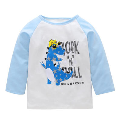 

Boys Basic T-shirts Autumn Cartoon Dinosaur Long Sleeve Kids O-Neck Clothes
