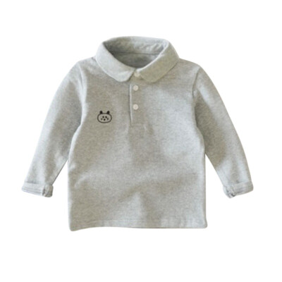 

Autumn Baby Kids Long Sleeve Cotton Blouse Casual Boys And Girls Cartoon Embroidery Lapel Solid Color Comfortable Shirt