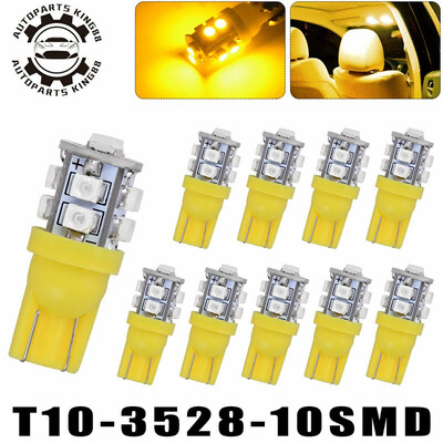 

10X T10 3528 10SMD LED Amber Yellow Dome Map Interior Light Bulb W5W 192 194 168