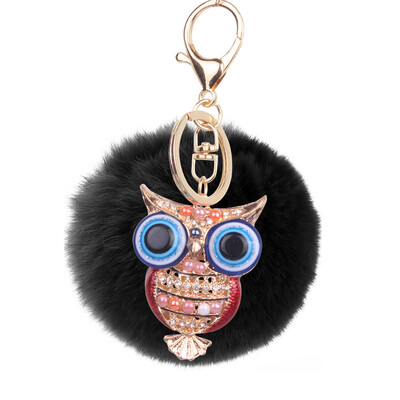 

8cm Rex Rabbit Fur Ball Owl Keychain Cute Animal Lady Bag Mobile Phone Pendant