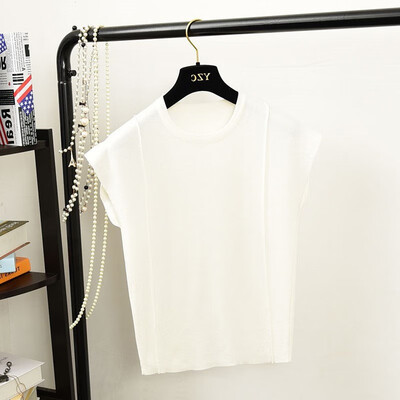 

Elegant Sexy Sleeveless Rib Knitted T-Shirt Summer Women O Neck Short Tee Shirt Solid Color Casual T-shirt Top camiseta mujer