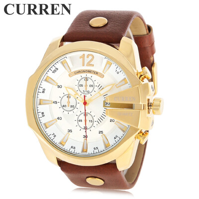 

Curren 8176 Men Quartz Watch with Date Display Leather Band Decorative Sub-dials