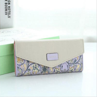

Envelope Shape Leather Women Wallet 3 Folding Flower Printing Wallet Long Coin Purse Wallet For Lady