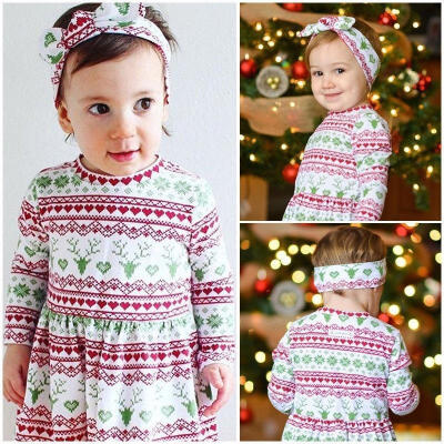 

Toddler Kid Baby Girl Christmas Costume Long Sleeve Tutu Dress Headband Outfit I