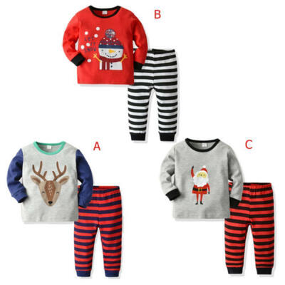 

US Kids Baby Girl Boy Christmas Clothes Top Pullovers Striped Pants Xmas Outfits