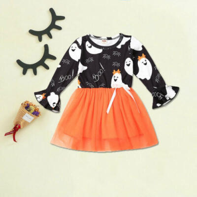 

UK Toddler Baby Girl Halloween Party Cute Ghost Dress Lace Skirt Outfits Clothes