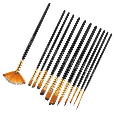 

Greensen 12pcs Black Wooden Pole Nylon Hair Paint Brush Set Art Craft Painting Watercolor Brush Kit