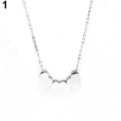 

Women\s Fashion Jewelry Three Love Heart Chain Pendant Statement Choker Necklace