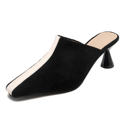 

Spring slippers little square heads Muller shoes thin heels bag heads half slippers lazy shoes
