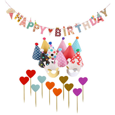 

〖Follure〗Kids Party Celebration Hats Birthday Festive Banner Cake Insert Card Decoration