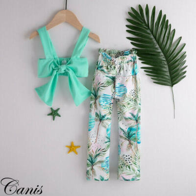 

US Fashion Toddler Baby Girl Casual Clothe Crop TopFloral Long Pant Summer Set