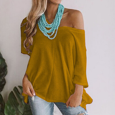 

Nomeni Women Loose Casual Pure Color V Neck Short Sleeves Shirt Summer T Shirts