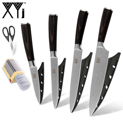 

XYJ 4 PCS Kitchen Knives Excellent Quality Stainless Steel Kitchen Knife And Scissor Yellow Electric Knife Sharpener