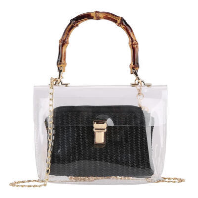 

2pcsset PVC Clear Chain Crossbody Shoulder Handbags Women Straw Clutch