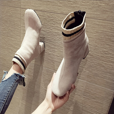 

Retro fashion Martin boot girl autumn European&American high heels fairy thick heel short boot tide