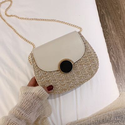 

Fashion casual wild shoulder bag female Sen temperament chain Messenger bag 2019 new simple contrast color woven bag
