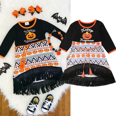 

Halloween Kids Baby Girl Long Sleeve Cotton Princess Party Pageant Tutu Dress