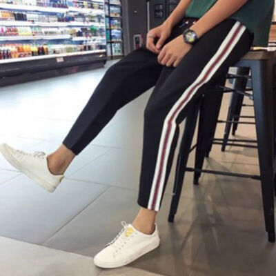 

2018Women Casual Harem Pants Side Striped Ankle Length High Waist Loose Trousers