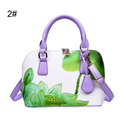

Fashion Women Flower Printed Handbag Zip Faux Leather Crossbody Sling Shell Bag