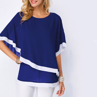 

Women Crew Neck Blouse Half Flared Sleeve T-shirts Loose Plain Shirt Tops Tee