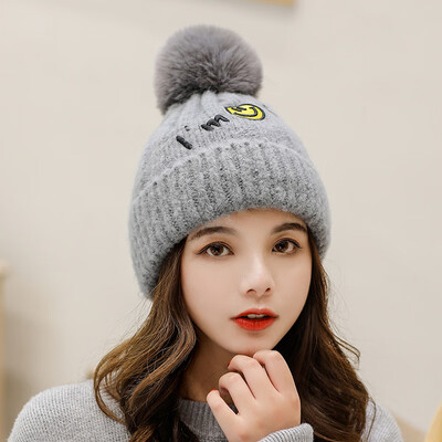 

Korean Autumn&Winter Wool Hat Outdoor Furring Thickening Heating Cap Letter Woman Ear Protector Ball Knitted Headgear