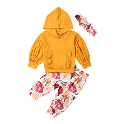 

3PCS Newborn Toddler Baby Girl Boy Outfits Floral Clothes Hoodie TopsPants Set