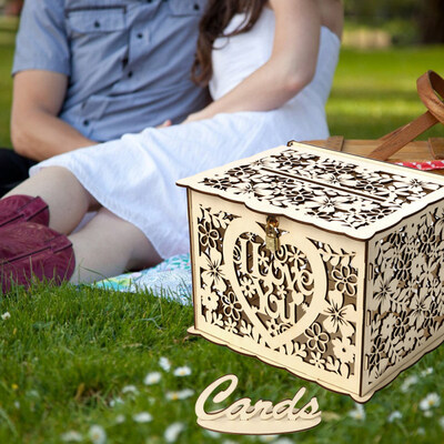 

Wooden DIY Hollow I Love You Wedding Gift Cards Box Party Case Holder with Lock