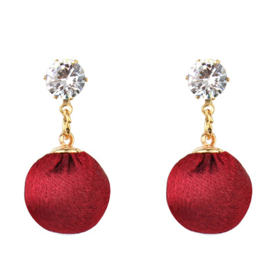 

Handmade velvet ball zircon long retro temperament lattice stylish exaggerated jewelry autumn&winter earrings