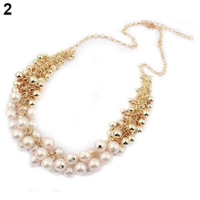 

Women Fashion Multilayer Faux Pearl Choker Collar Bib Statement Chain Necklace
