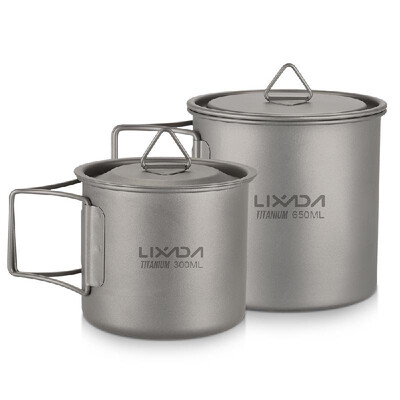 

Lixada Ultralight Titanium Cup Outdoor Portable 2PCS Cup Set 350ml 650ml Camping Picnic Water Cup Mug with Foldable Handle