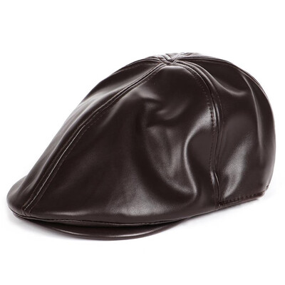 

Women Men Fashion Simple Solid Genuine Leather Casual Artist Painter Beret Cap Newsboy Golf Hat