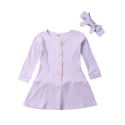 

Cotton Kids Baby Girls Button Dress Ruffle Long Sleeve Party Tutu Dress Clothes