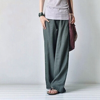 

Tailored Women High Waist Long Straight Pants Solid Color Plus Size Broad Leg Pants