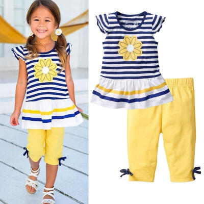 

2Pcs Baby Girls Kids Flower T-Shirt TopsShorts Pants Outfits Summer Clothes 1-8