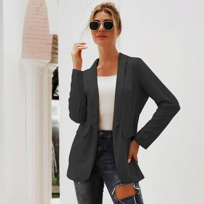 

Fashion Women Autumn Solid Color Suit Notched Collar Long Sleeve Splicing OL Casual Jacket Outerwear