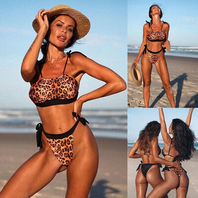 

Women Push-up Padded Bra Bandage Bikini with Leopard Print Sexy Bandage Swimsuit