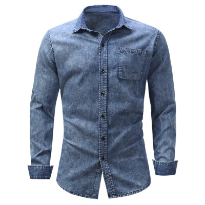 

Turndown Collar Pocket Bleached Effect Chambray Shirt