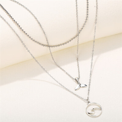 

Vintage Fashion Multi-level Circle Whale Tail Pendant Necklaces For Women Boho Gold Silver Geometric Necklace Jewelry Party Gift