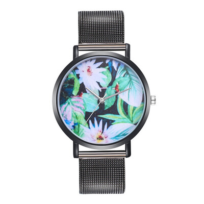 

〖Follure〗Woman Fashion Plant Pattern Alloy Steel Strap Analog Quartz Round Watch