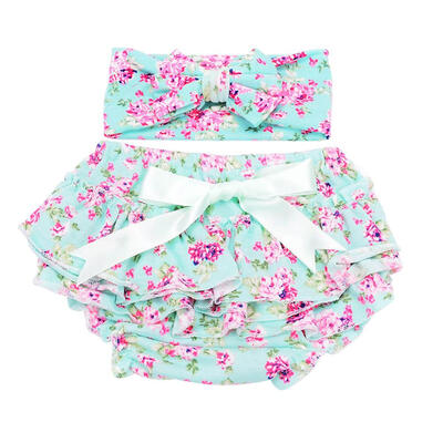 

2pcs Cotton Panties Headband Set Ruffles Flower Baby Girls Bowknot Briefs