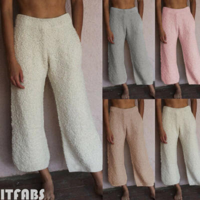 

Women Winter Loose Trouser Bottoms Flannel Sleepwear Casual Home Pants Pockets