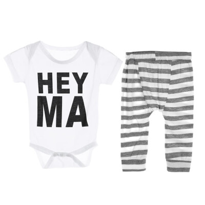 

2pcs Baby Kids Toddlers Short Sleeve Letter Print Tops Stripe Pants Outift