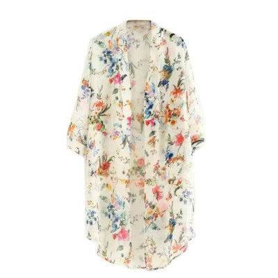 

2019 Womens Sheer Chiffon Blouse Loose Tops Kimono Floral Print Cardigan
