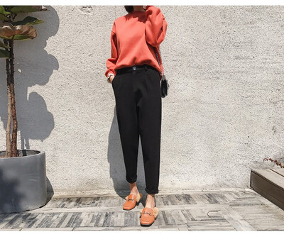 

Autumn winter new high-waisted Korean version of woollen pants female loose student leisure joker nine small feet harem pants fema