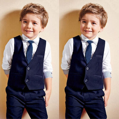 

4pcs Kids Baby Boys WaistcoatTieShirtPants Outfits Clothes Gentleman Suit Set